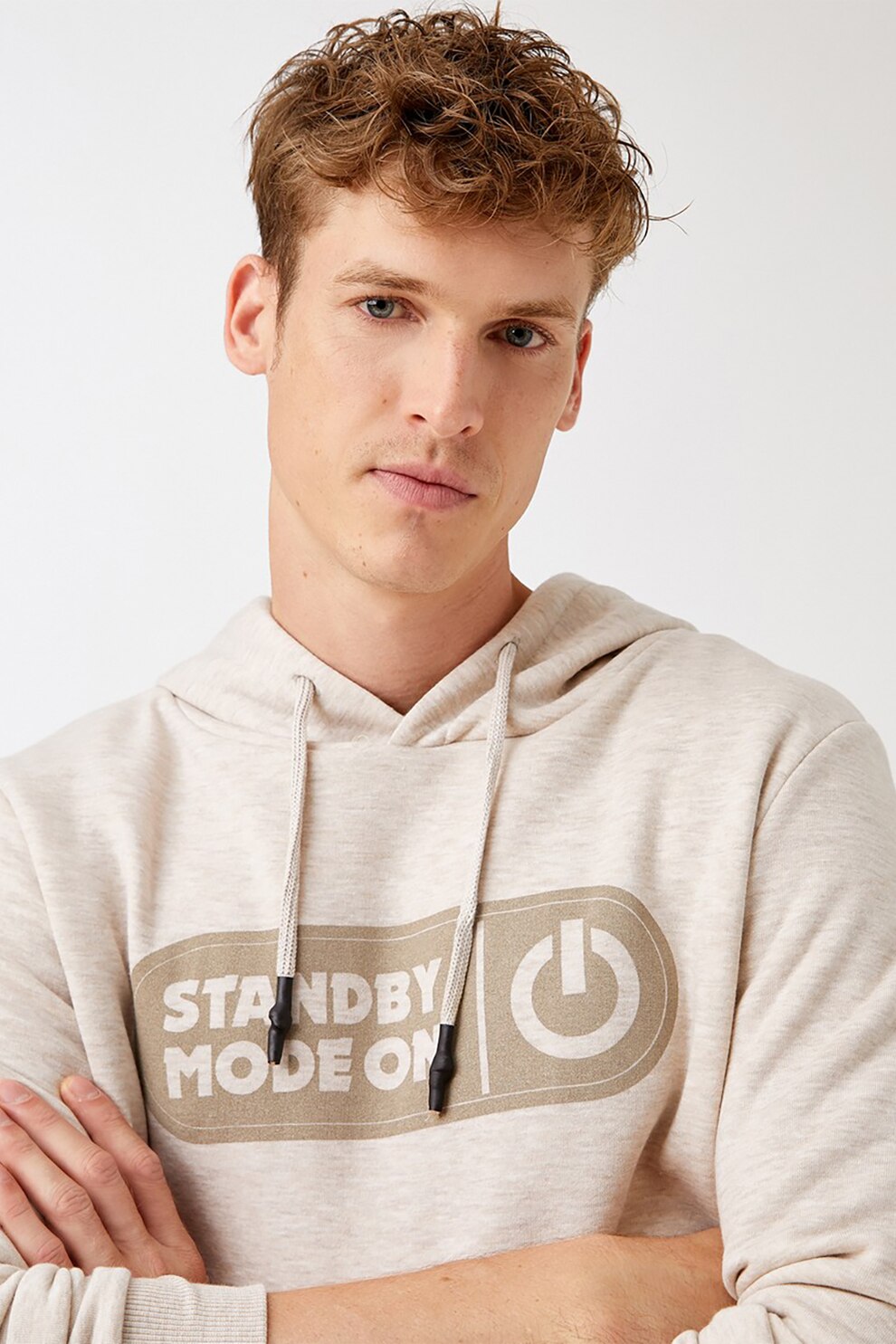 KOTON, Hanorac cu imprimeu si mansete striate, Bej/Maro deschis