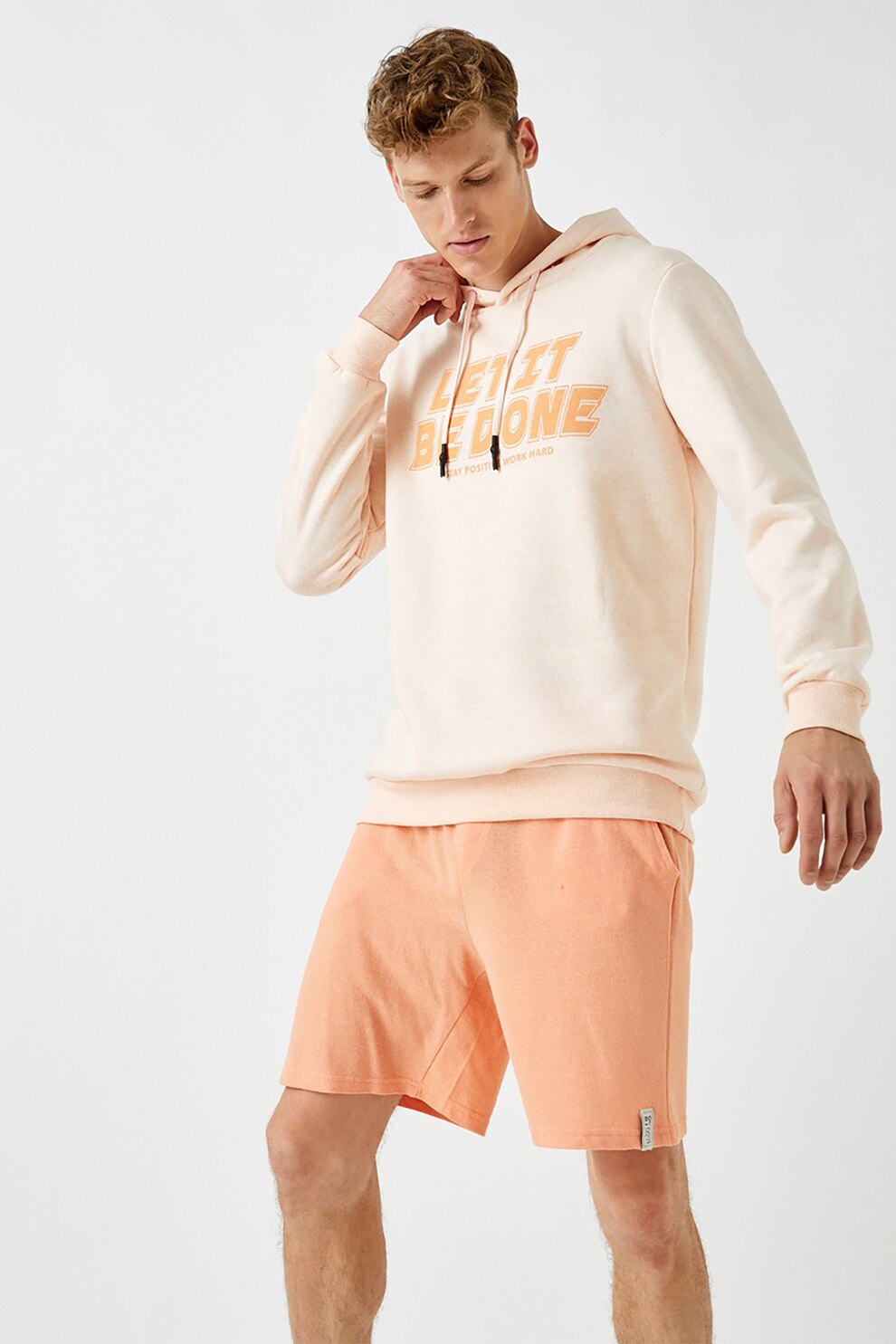 KOTON, Hanorac cu imprimeu si mansete striate, Roz piersica/Oranj