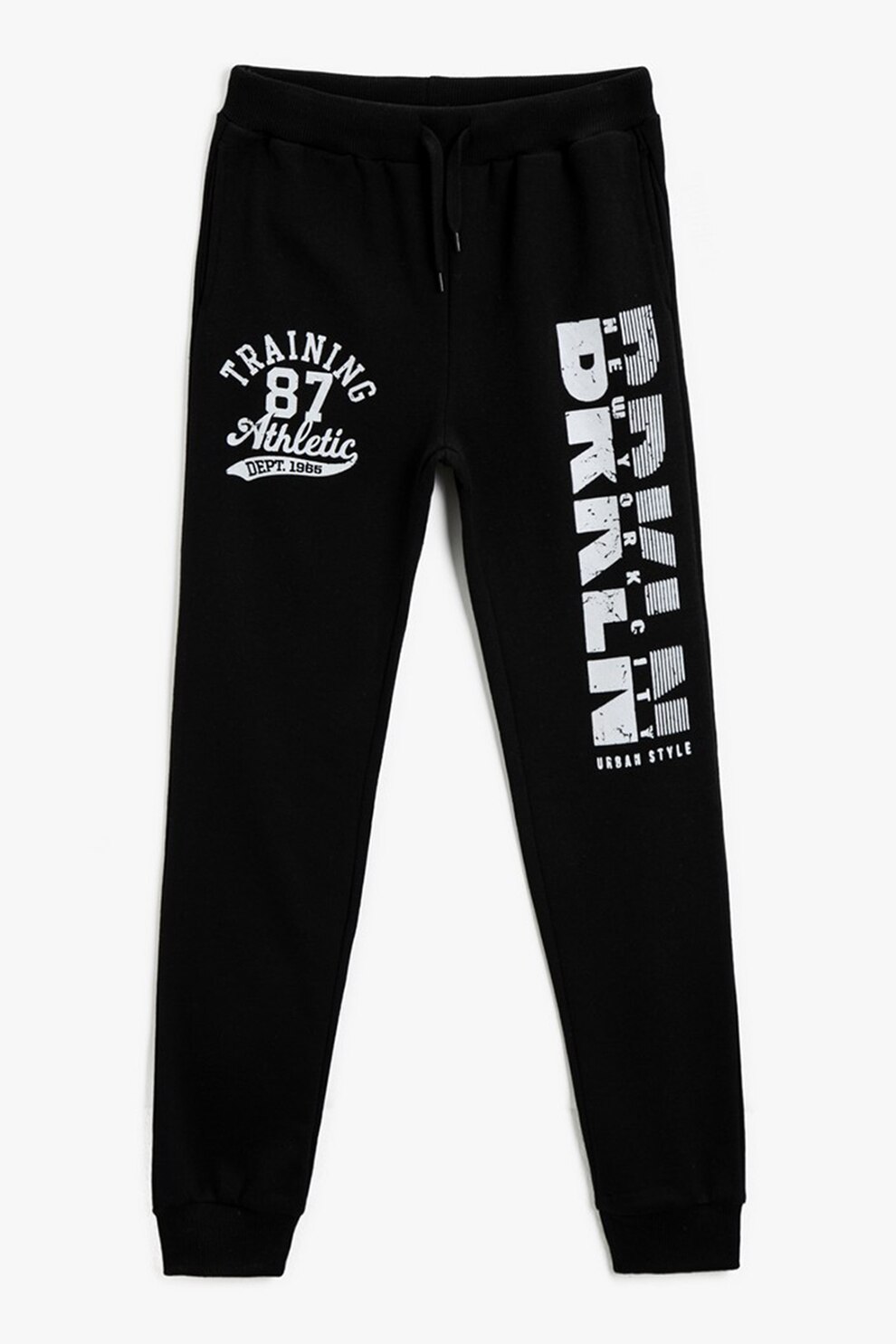 KOTON, Pantaloni sport cu snur si imprimeu text, Negru/Alb