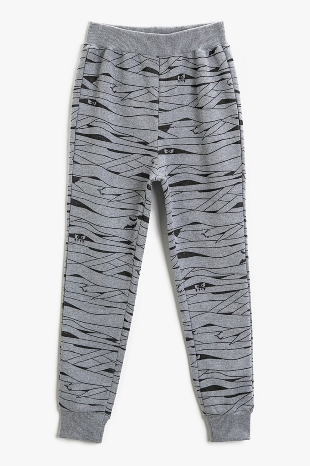 KOTON, Pantaloni sport cu model grafic, Gri melange/Negru
