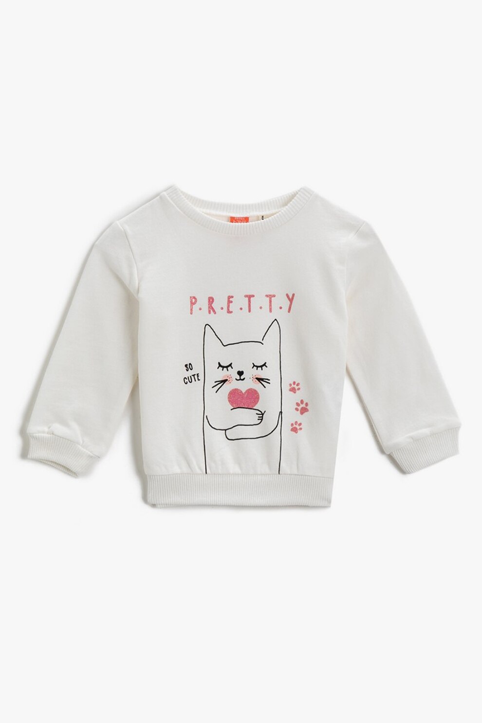 KOTON, Bluza sport de bumbac cu imprimeu Kitty, Alb prafuit/Negru/Rosu