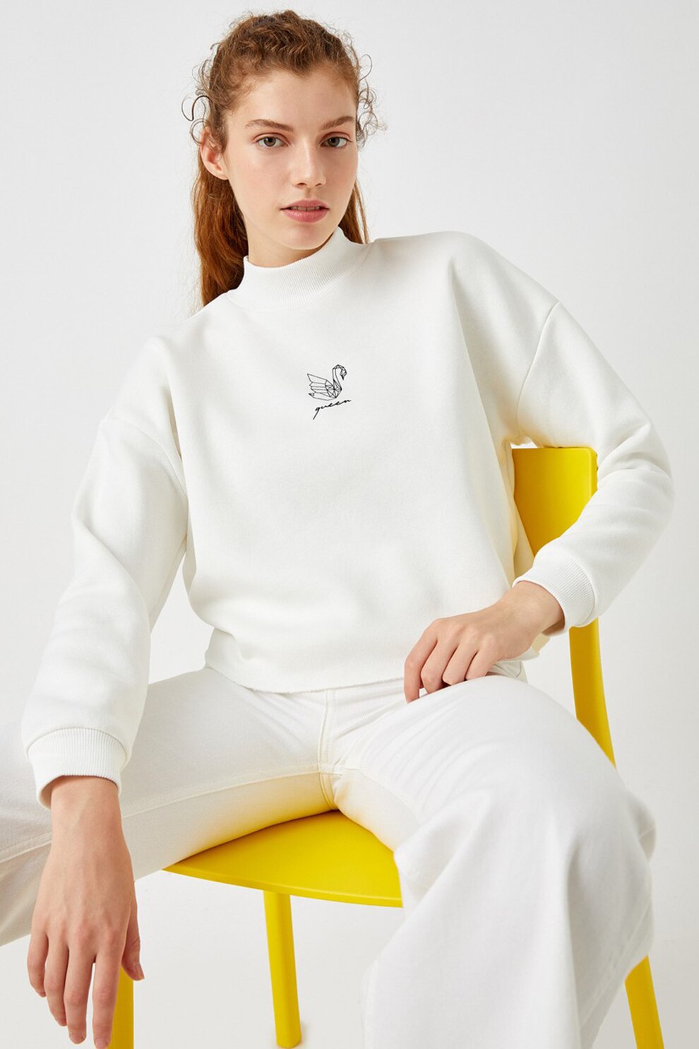 KOTON, Pulover cu imprimeu grafic, Alb