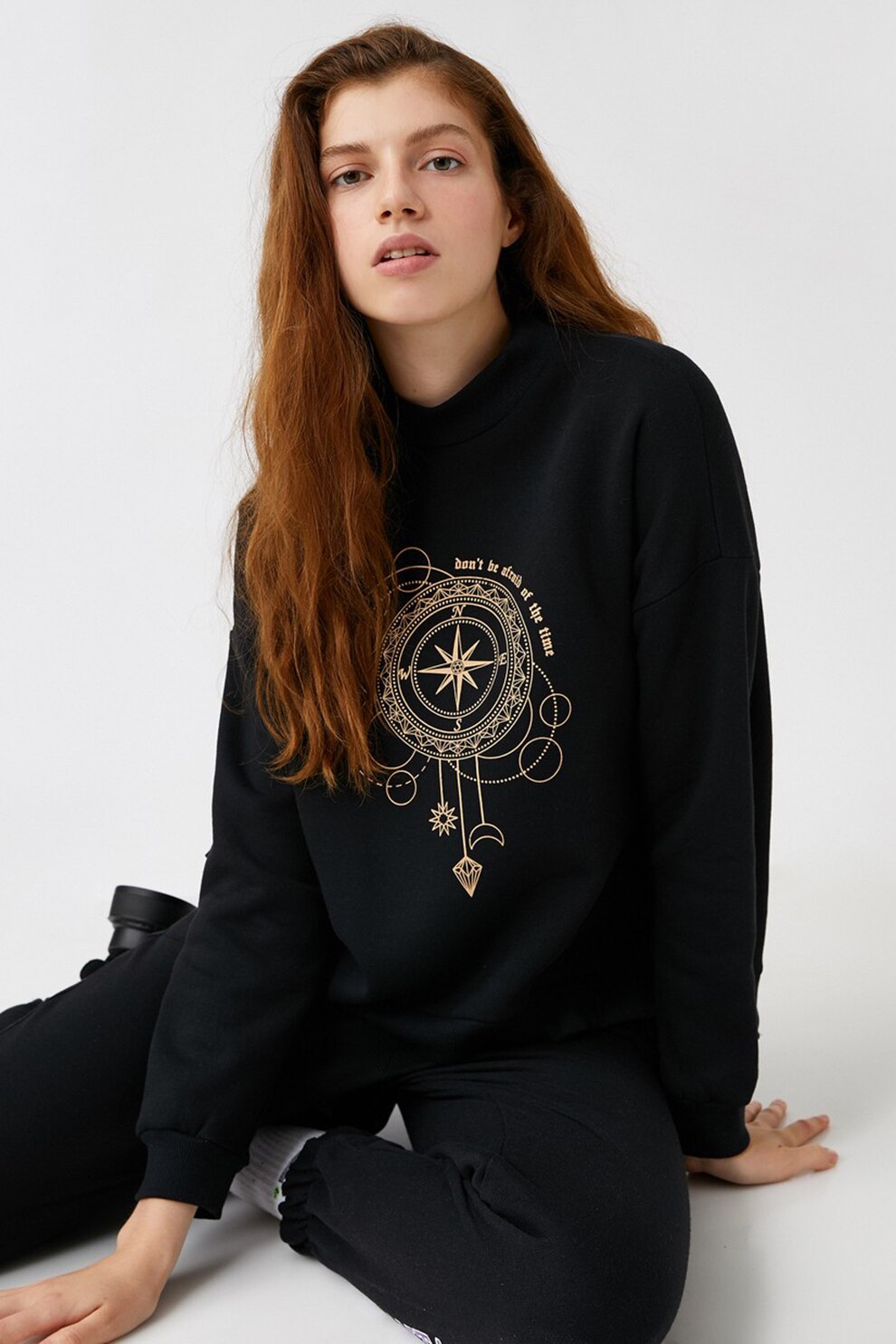 KOTON, Pulover cu imprimeu grafic, Negru, L