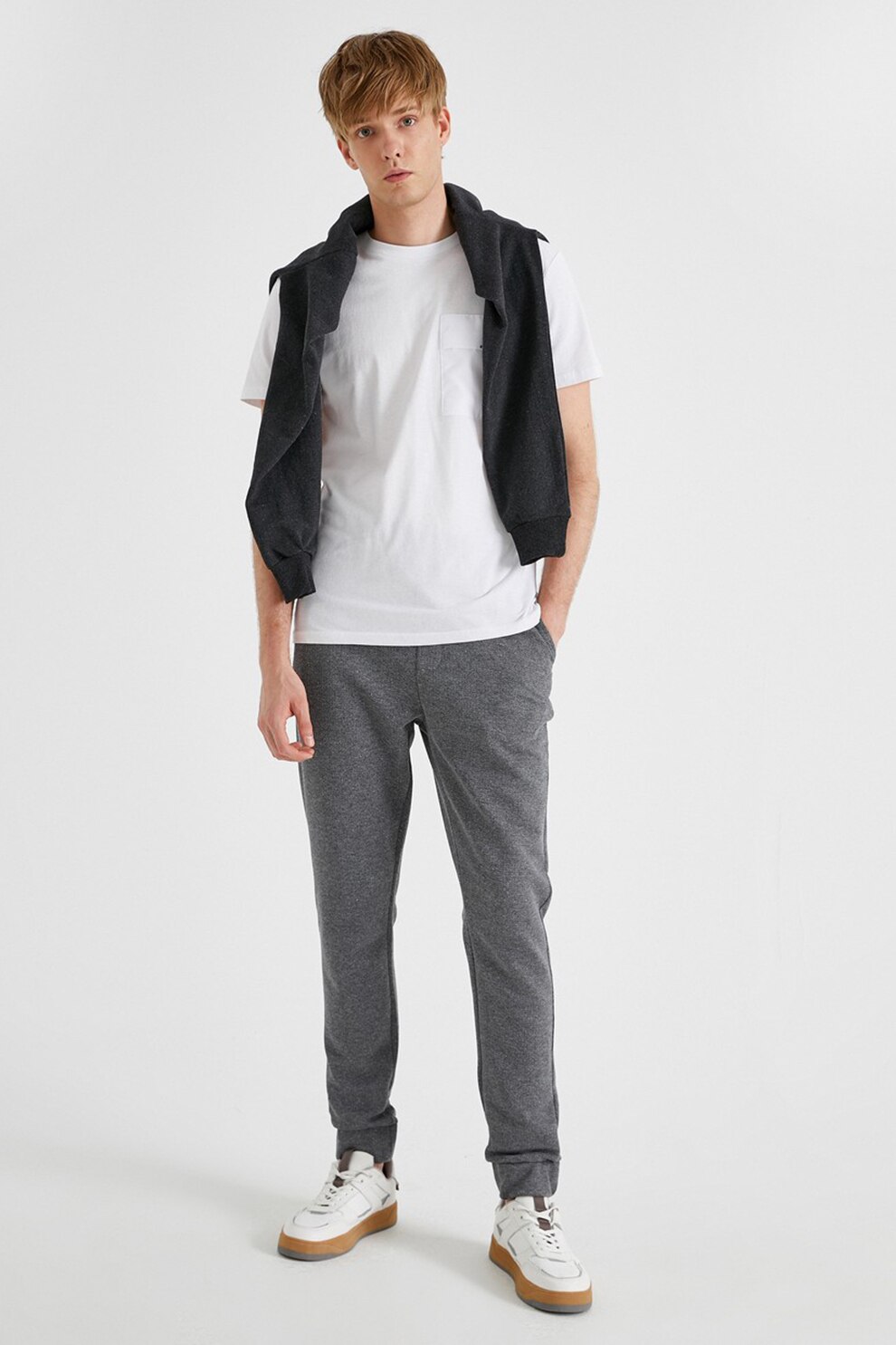 KOTON, Pantaloni sport cu snur in talie, Gri melange