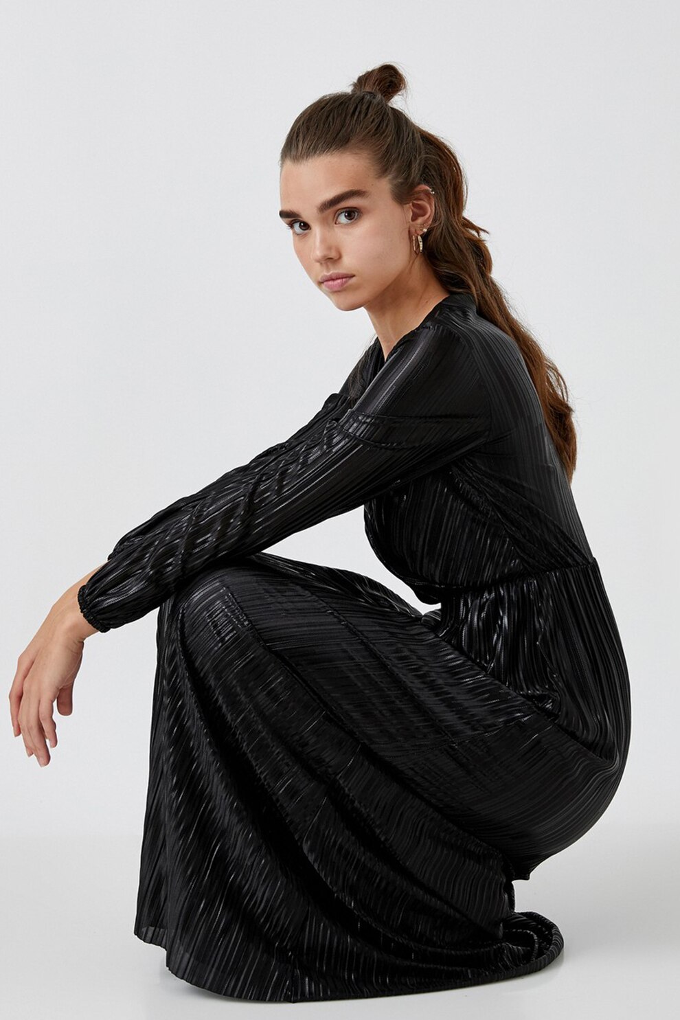 KOTON, Rochie maxi cu pliuri, Negru