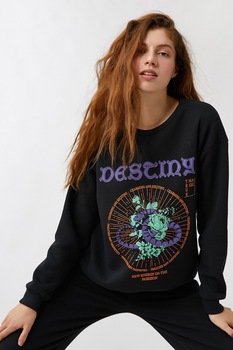 KOTON, Bluza sport cu imprimeu grafic, Negru KOTON, Bluza sport cu imprimeu grafic, Negru