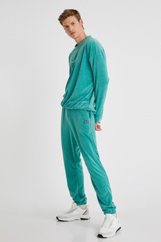 KOTON, Pantaloni sport catifelati cu talie elastica, Verde persan KOTON, Pantaloni sport catifelati cu talie elastica, Verde persan