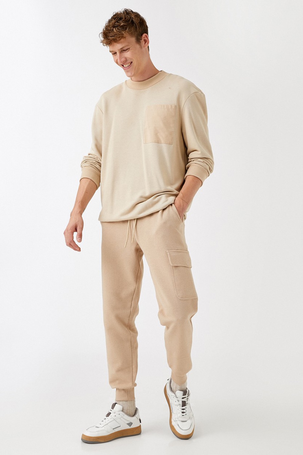 KOTON, Pantaloni sport conici cu snur in talie, Bej