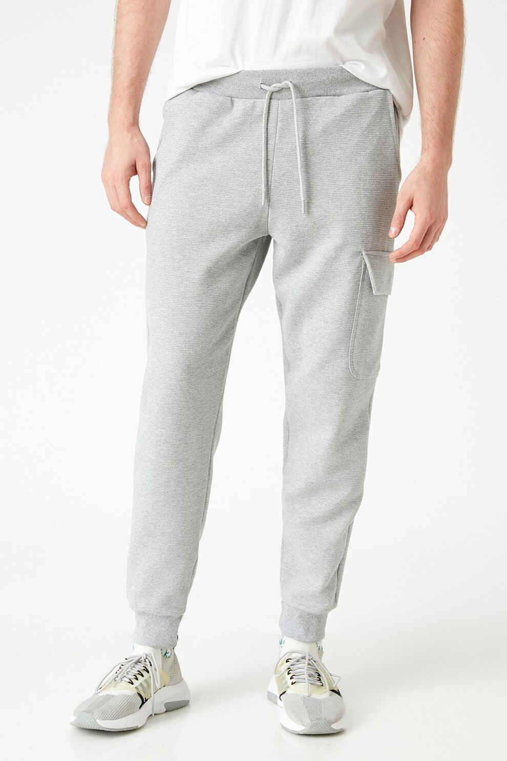 KOTON, Pantaloni sport conici cu snur in talie, Gri deschis