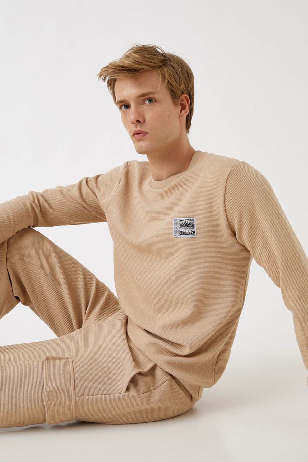 KOTON, Bluza barbati sport din amestec de bumbac, Bej