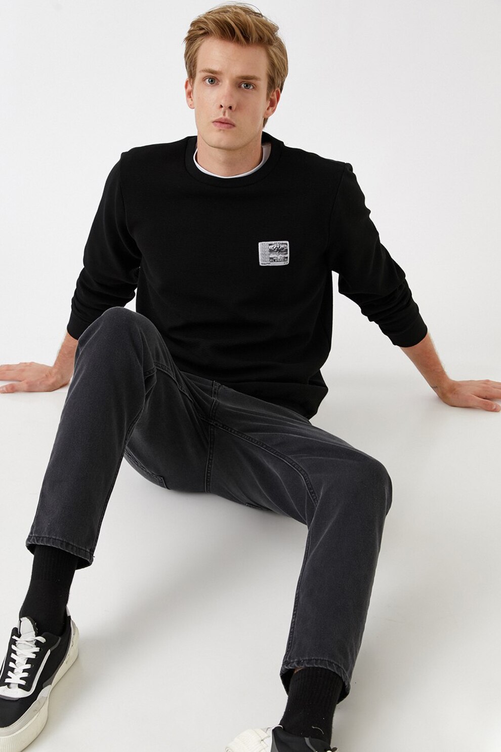 KOTON, Bluza barbati sport din amestec de bumbac, Negru