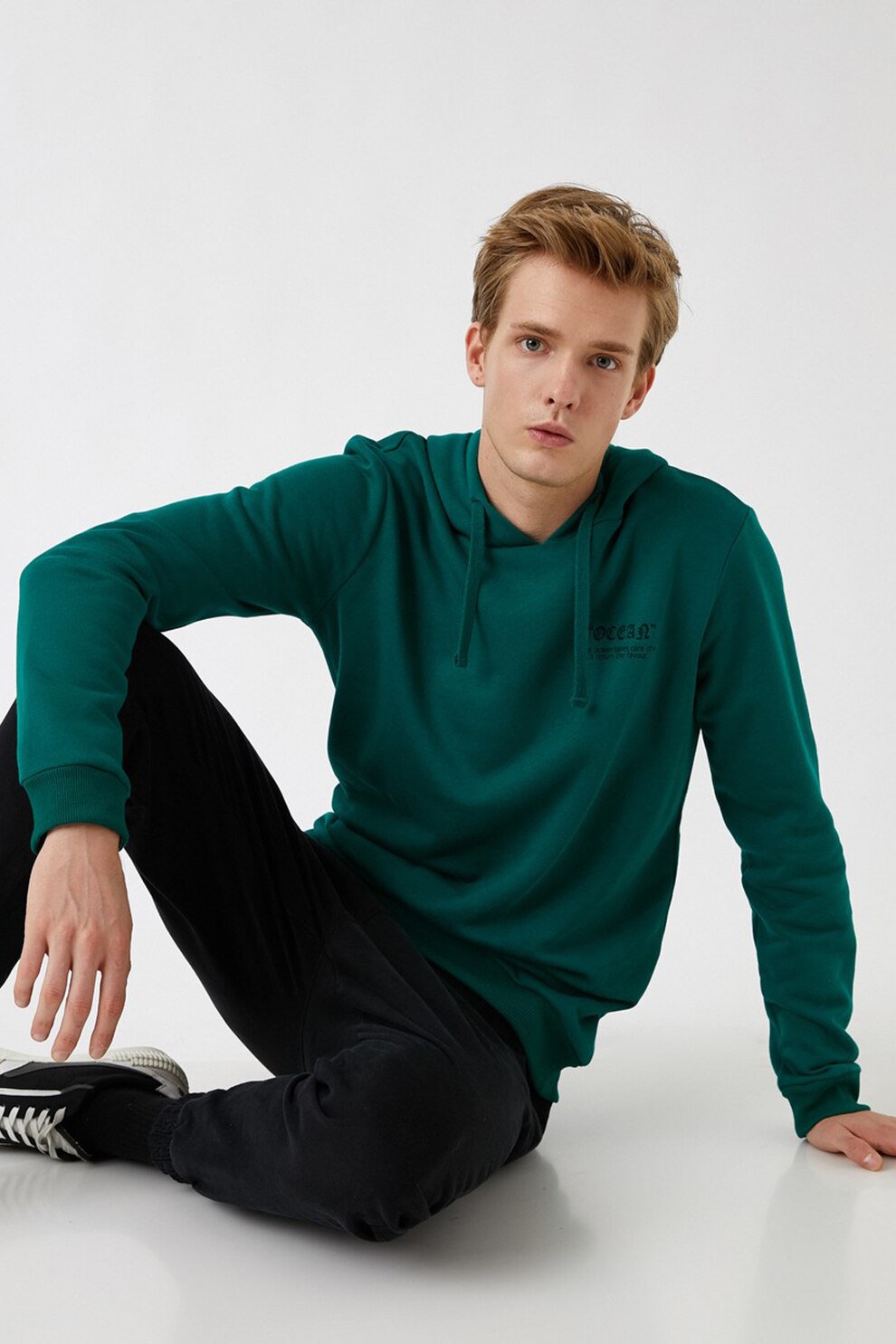 KOTON, Hanorac de bumbac cu text, Verde melange