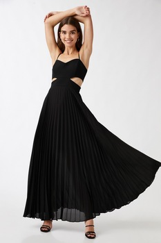 KOTON, Rochie plisata cu decupaje laterale, Negru KOTON, Rochie plisata cu decupaje laterale, Negru