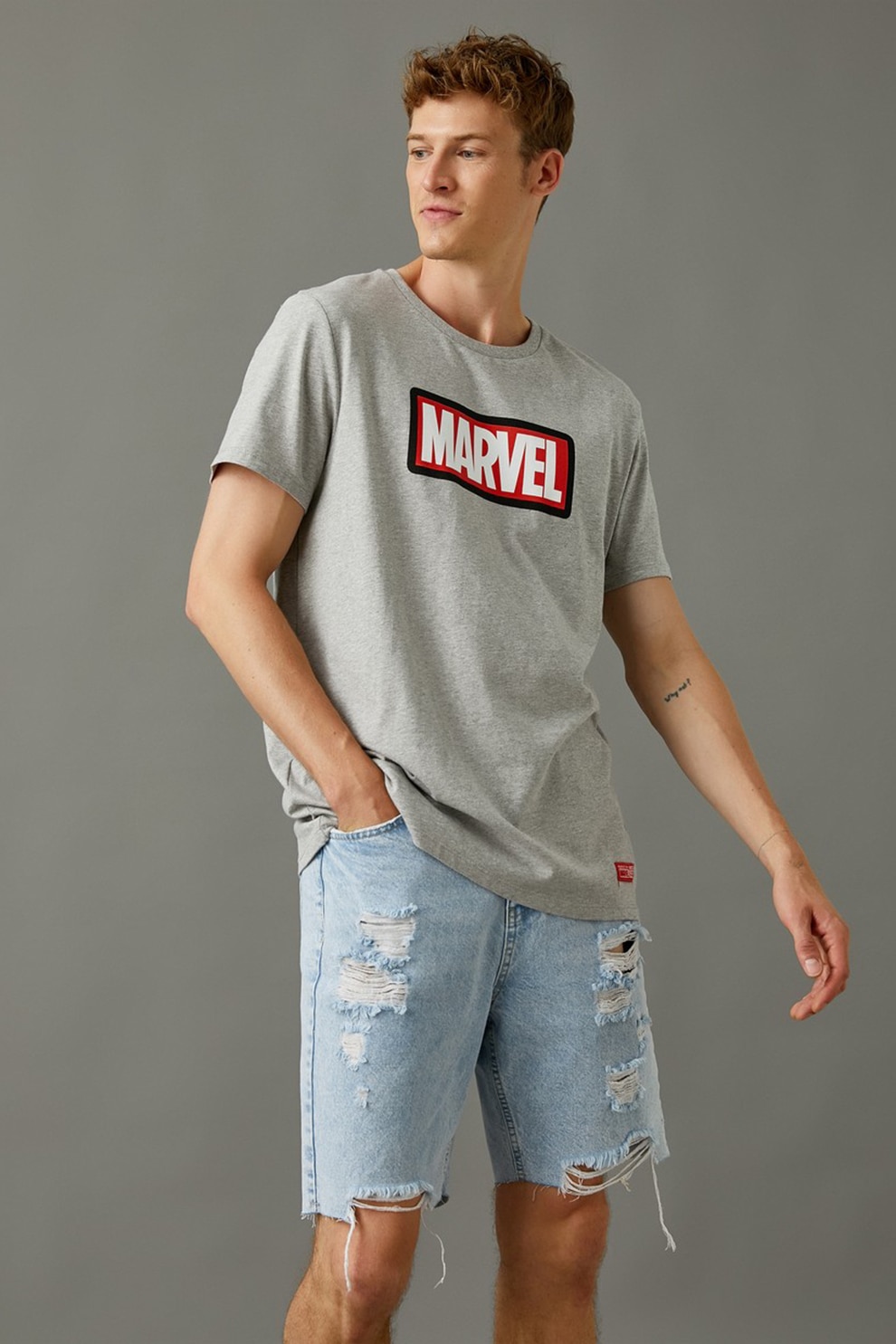 KOTON, Tricou cu licenta Marvel Comics, Gri melange