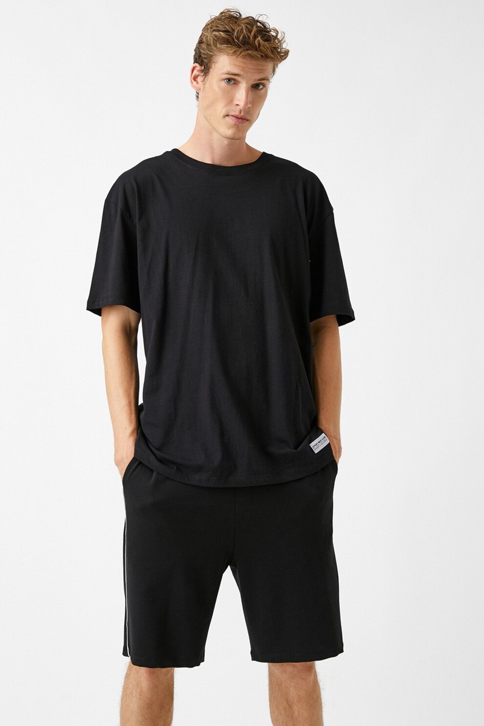 KOTON, Tricou de bumbac cu decolteu la baza gatului, Negru