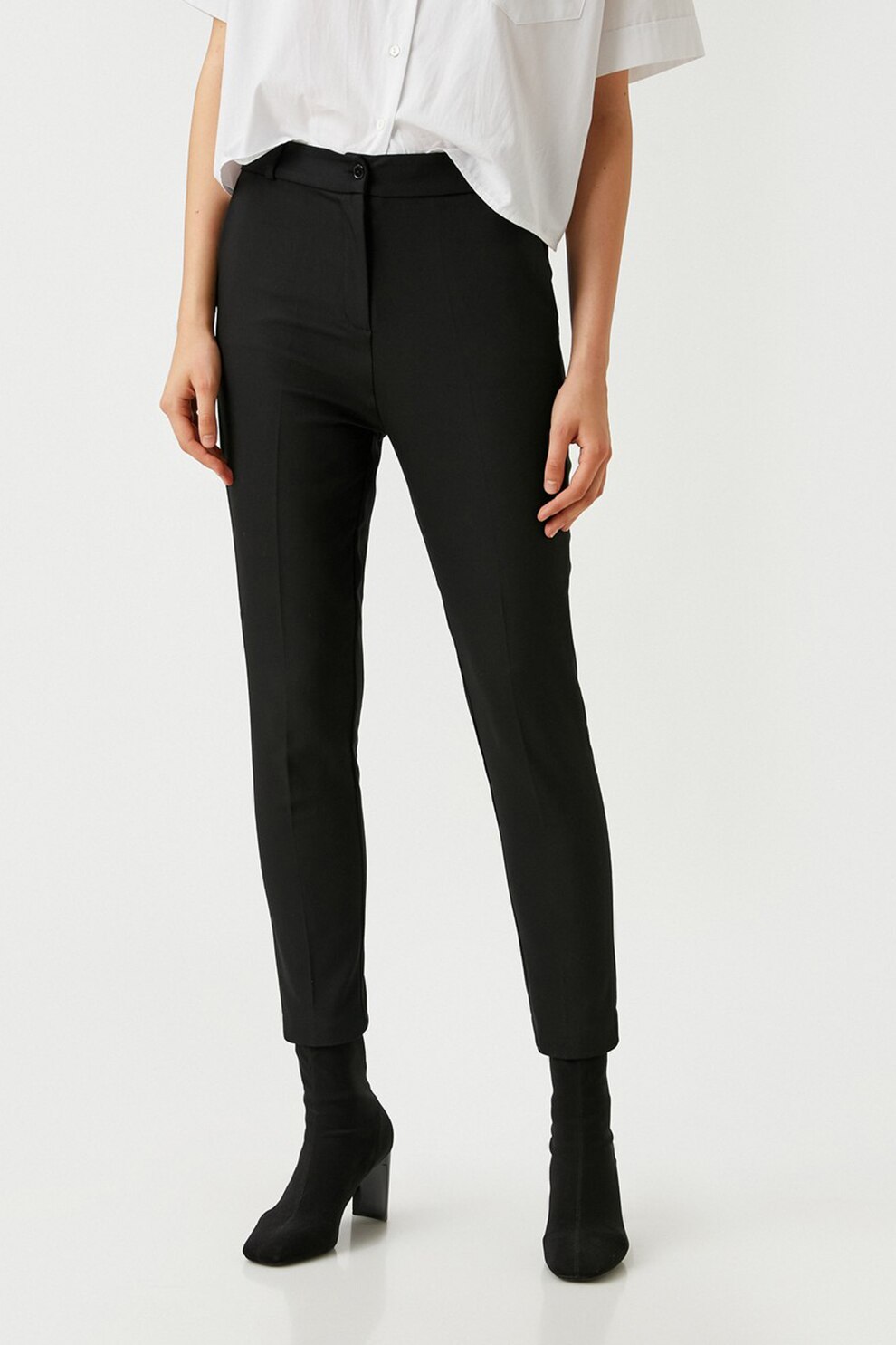 KOTON, Pantaloni chino eleganti, cu talie inalta, Negru