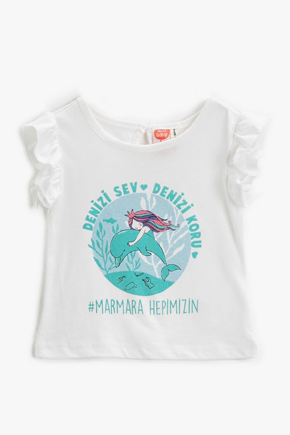 KOTON, Tricou cu imprimeu si volane, Alb