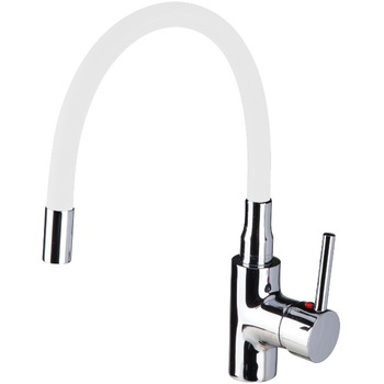Baterie bucatarie, Evosanitary, pipa flexibila, alb/crom Baterie bucatarie, Evosanitary, pipa flexibila, alb/crom