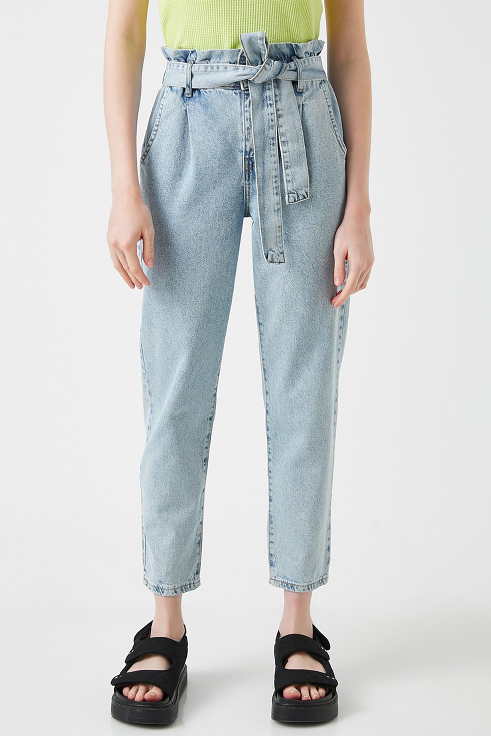 KOTON, Blugi cu talie inalta mom fit, Albastru pastel/Albastru inchis