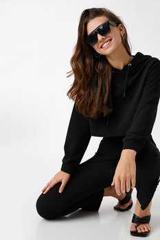 KOTON, Hanorac crop cu snur, Negru KOTON, Hanorac crop cu snur, Negru