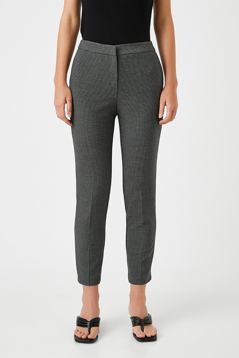 KOTON, Pantaloni crop cu talie inalta, Gri antracit/Alb