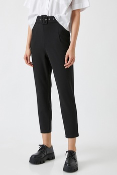 KOTON, Pantaloni crop cu talie inalta, Negru, XL KOTON, Pantaloni crop cu talie inalta, Negru, XL