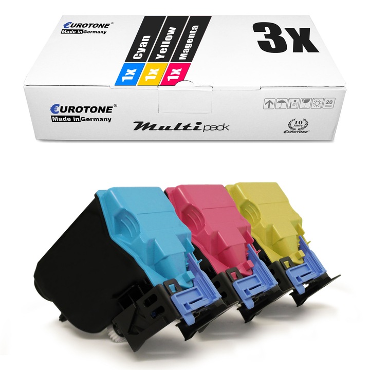 Set 3 Toner Eurotone Alternativa pentru Konica Minolta A0X5453 TNP27C Cyan / A0X5353 TNP27M Magenta / A0X5253 TNP27Y Galben