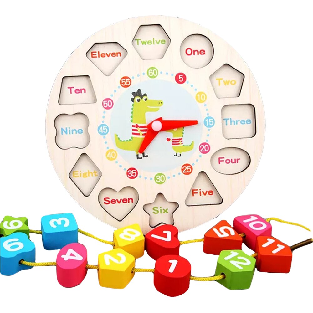 Jucarie 3 in 1 Ceas, Puzzle si Joc de snuruit din lemn, WD7024-B RCO®