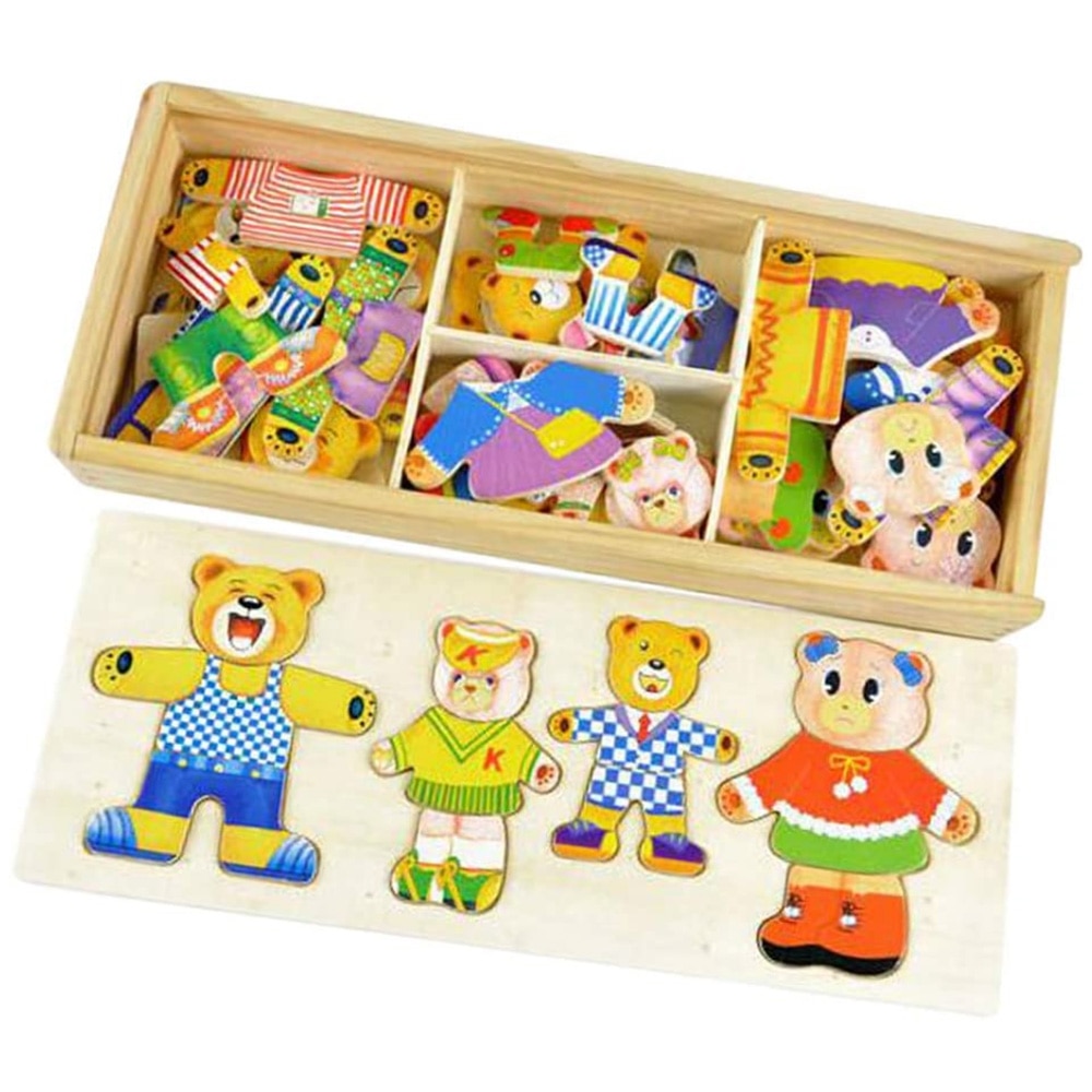 Puzzle incastru din lemn, Imbraca familia ursuletilor, 72 piese, WD2053 RCO®