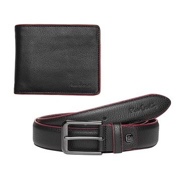 Set de portofel si curea 120cm, Pierre Cardin, PCL045A3, Piele naturala, Negru/Rosu Set de portofel si curea 120cm, Pierre Cardin, PCL045A3, Piele naturala, Negru/Rosu