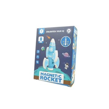 Set inteligent de blocuri magnetice pentru copii, 8 piese, cutie depozitare, racheta, albastru Set inteligent de blocuri magnetice pentru copii, 8 piese, cutie depozitare, racheta, albastru