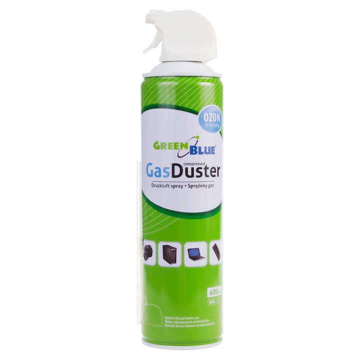 Spray cu aer comprimat GreenBlue GB400 400ml, 12 buc, tub capilar 13 cm, curatare tastaturi, laptop, PC, camere foto, ventilatoare, birou, atelier