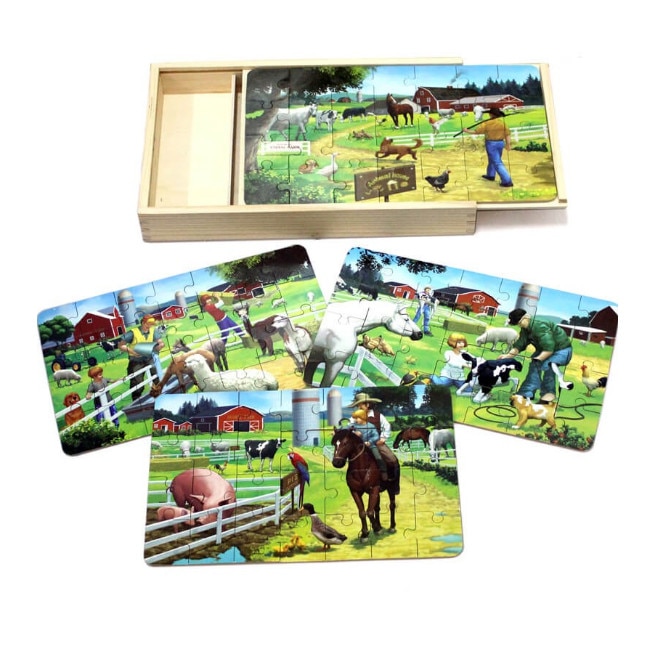 Puzzle 4 in 1 din lemn in cutie cu tematica – Animale de la ferma, WD9003A RCO®