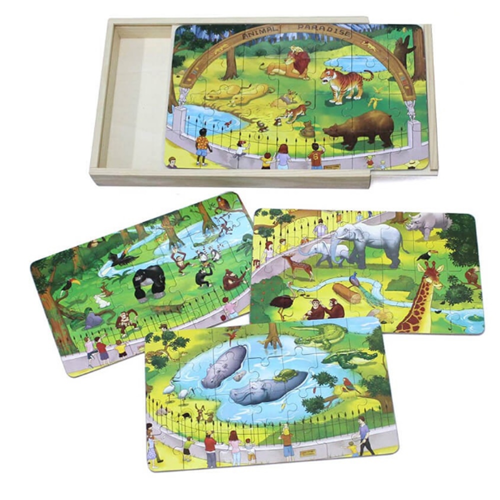 Puzzle 4 in 1 din lemn in cutie cu tematica – Animale de la Zoo, WD9003C RCO®