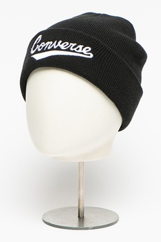 Converse, Caciula unisex cu aspect striat si logo brodat Nova Tall, Negru/Alb Converse, Caciula unisex cu aspect striat si logo brodat Nova Tall, Negru/Alb