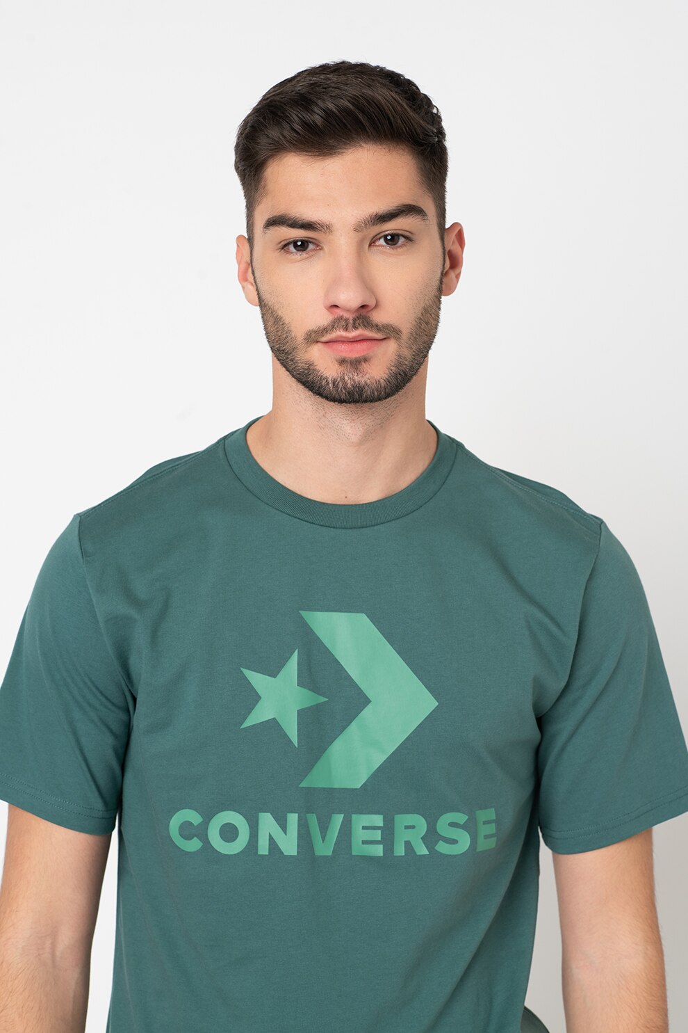Converse, Tricou de bumbac cu imprimeu Star Chevron, Verde feriga, M