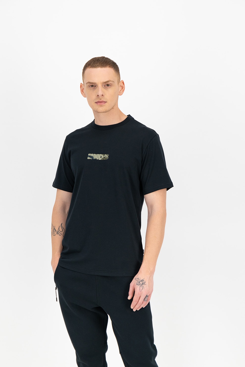 Converse, Tricou elastic cu logo Box Star, Negru