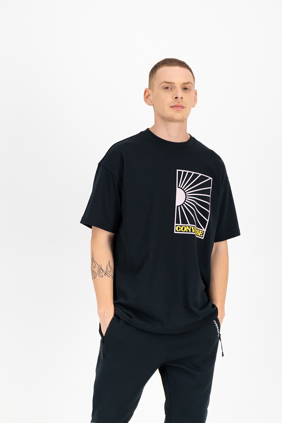 Converse, Tricou din bumbac Catching Daylight, Negru