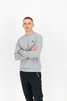 Converse, Bluza sport din amestec de bumbac cu decolteu la baza gatului EMB, Gri melange Converse, Bluza sport din amestec de bumbac cu decolteu la baza gatului EMB, Gri melange