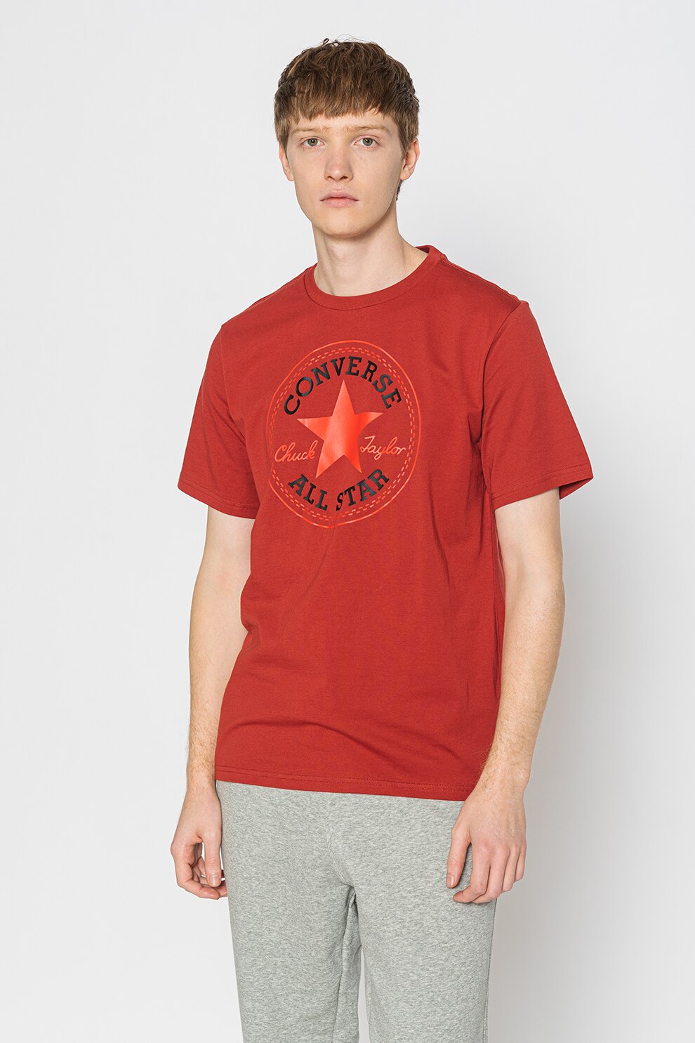 Converse, Tricou de bumbac cu aplicatie Nova Chuck, Rosu inchis/rosu vermilion/negru