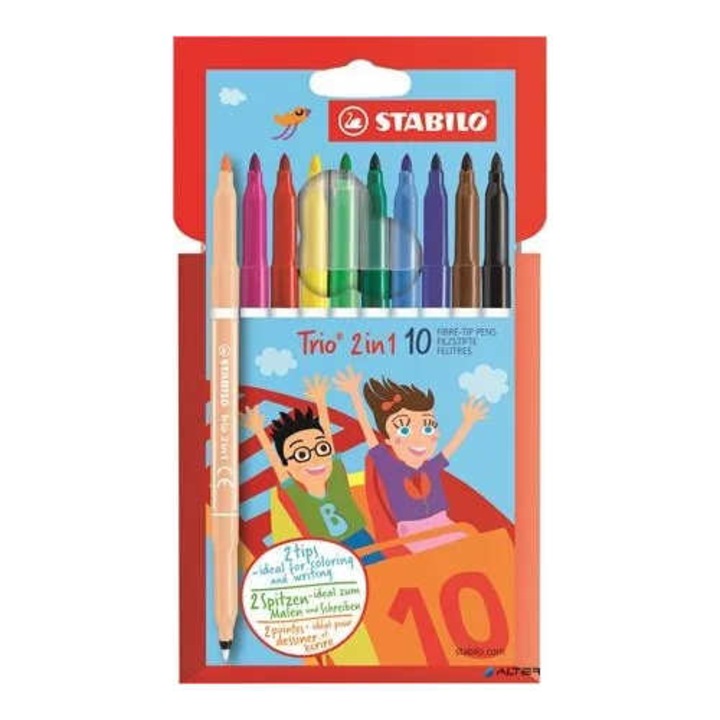 Set 10 pixuri, STABILO, "Trio 2 in 1" 0.5-2 mm, Multioclor