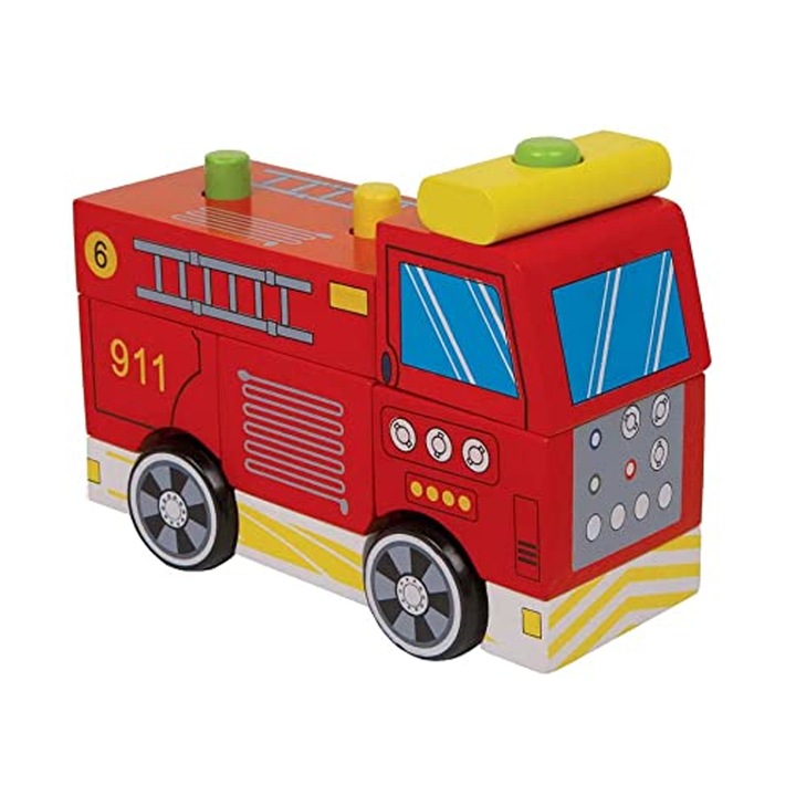 Сглобяема играчка LEGLER Противопожарен автомобил 061461 1-2, Звуков ефект, 16см