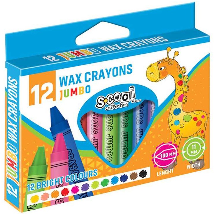 S-cool Jumbo Zsírkréta szett, 12 Szín