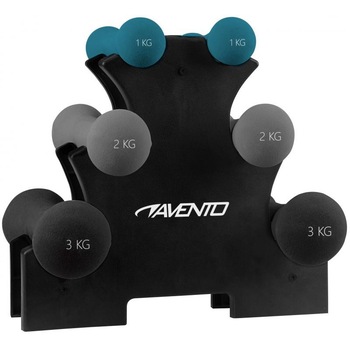 Set 3 gantere + suport Avento, Negru Set 3 gantere + suport Avento, Negru