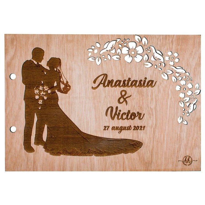 Album Foto de Nunta din lemn GuestBook, Mire si Mireasa 30 cm x 21 cm