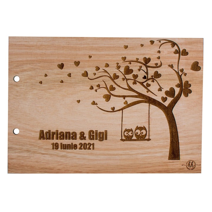 Album Foto de Nunta din lemn GuestBook, Bufnite 30x21 cm