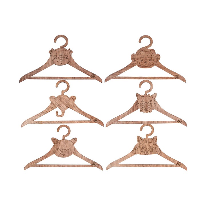 Set 6 Umerase pentru copii din lemn Animale 24 cm x 14 cm