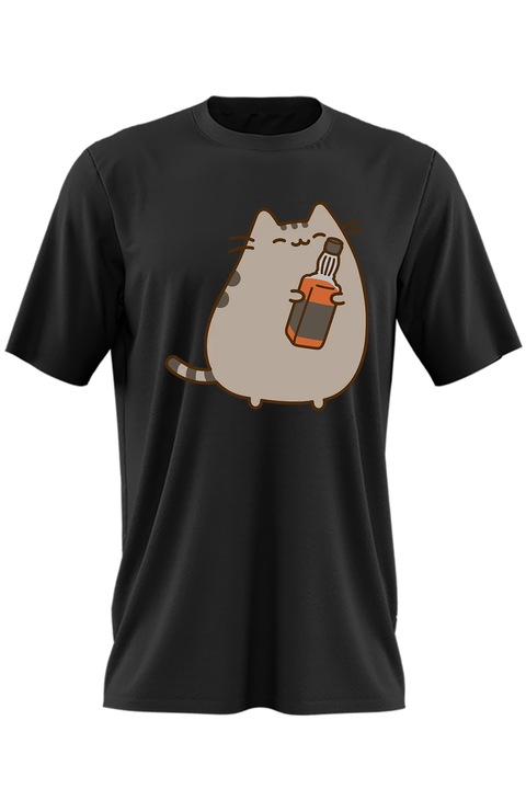 Tricou barbati Pusheen Cat Whisky Pisica Dragobete Plush, negru, marime L