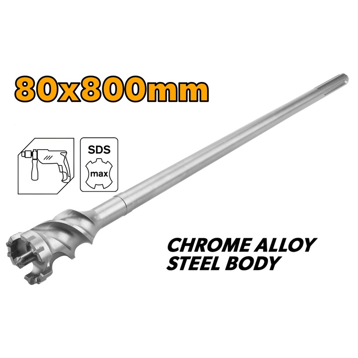 Burghiu strapungere SDS-MAX TOLSEN 80x800 mm, 3 canale, varf dalta, Industrial