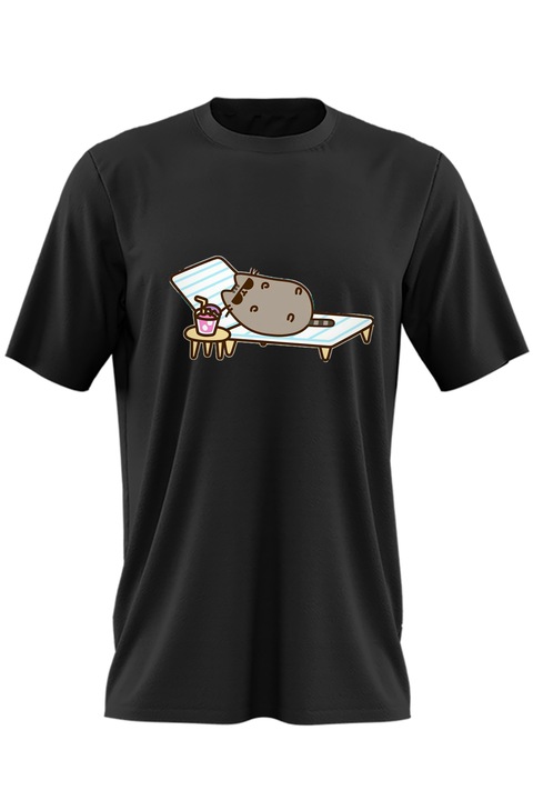 Tricou barbati Pusheen Cat Pisica Plaja Soare Vacanta, negru, marime XL